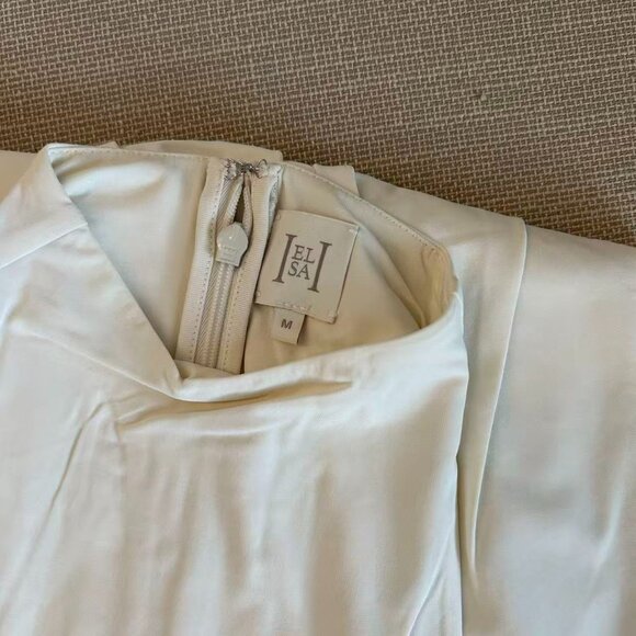 Helsa The Duchess Jersey Midi Dress Medium Ivory White Knit Cocktail Party - Picture 7 of 10